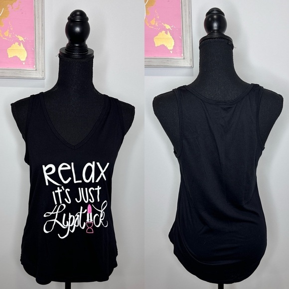 Relax it’s just Lipstick Women’s Black Tank Top (M) - Picture 1 of 5